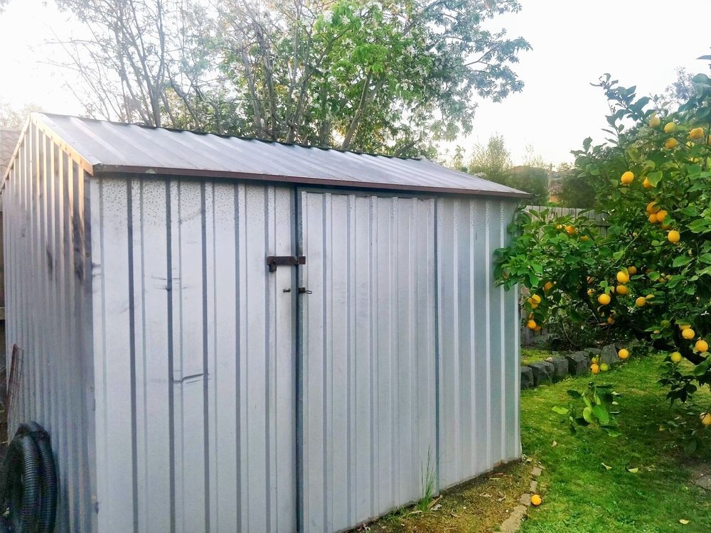Metal Shed in A Yard with A Lemon Tree — Complete Sheds In Goulburn, NSW