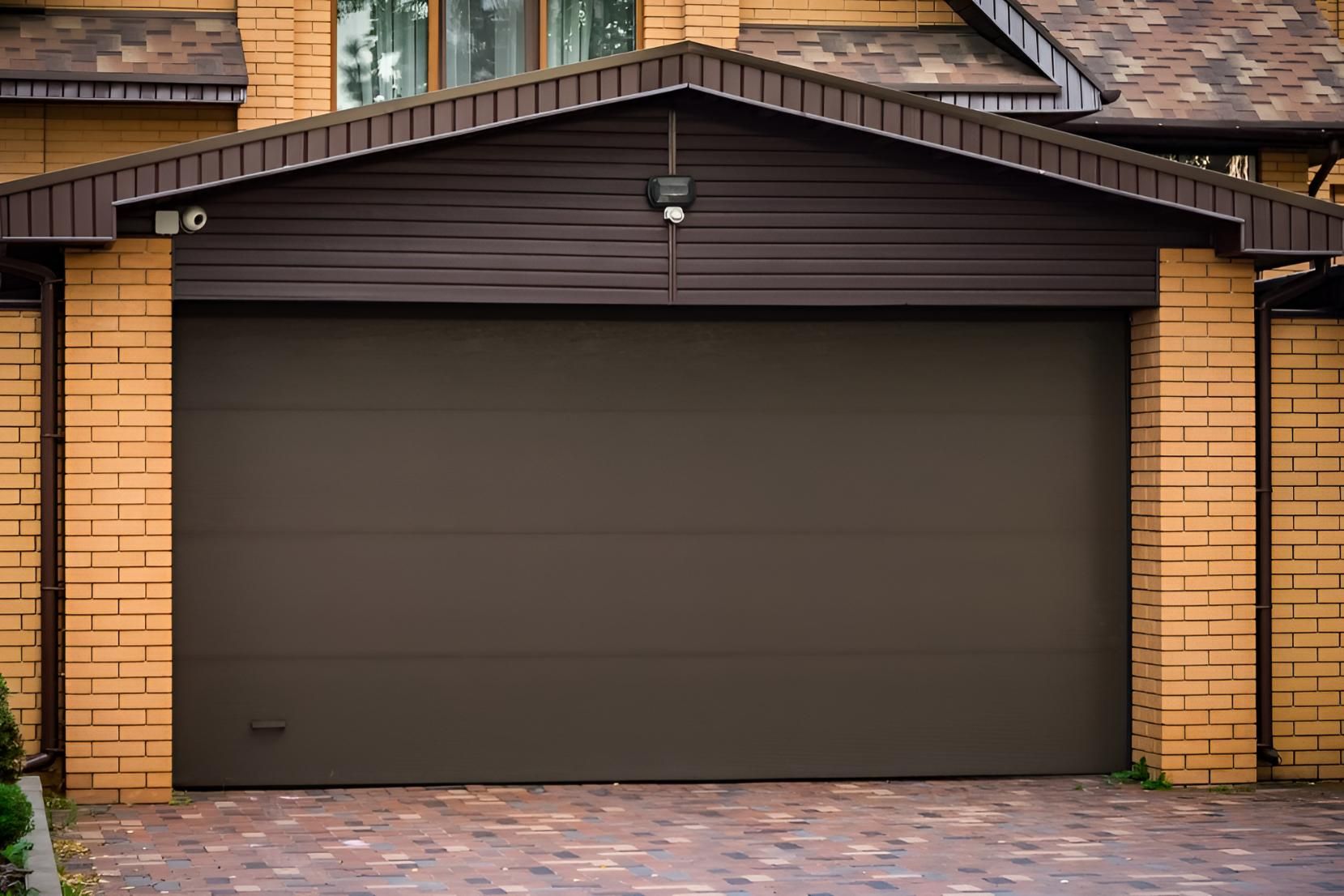 A Brown Garage Door Is Sitting In Front Of A Brick House — Gold Coast Door Centre In Burleigh Heads, QLD