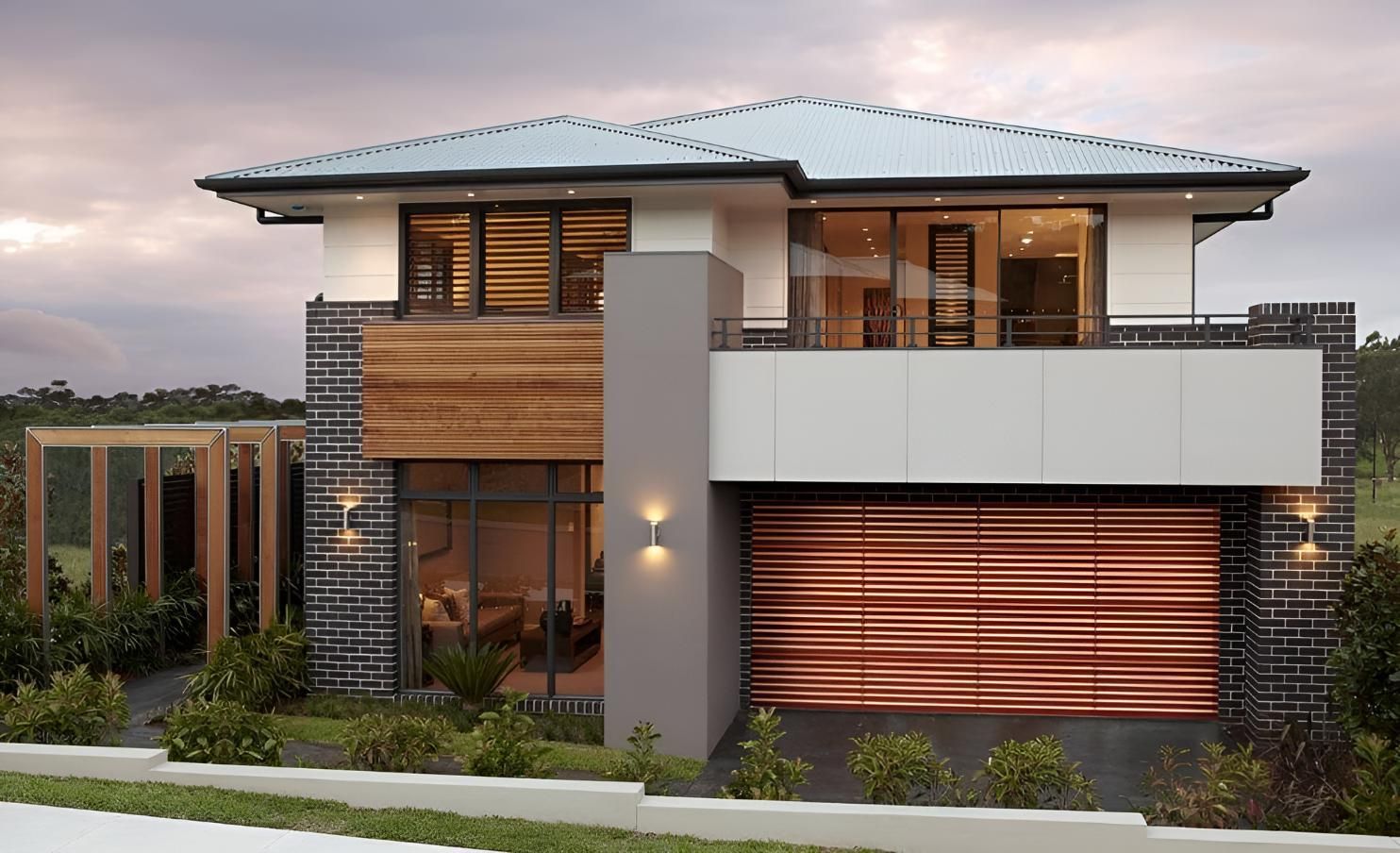 An Artist 's Impression Of A Modern House With A Wooden Garage Door — Gold Coast Door Centre In Burleigh Heads, QLD