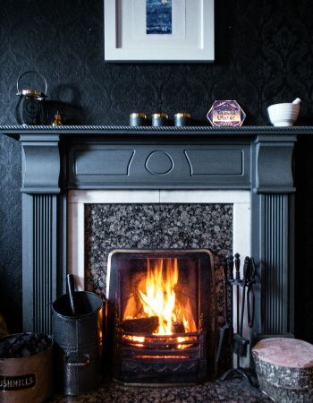 A fireplace with a mantle that says seeds on it