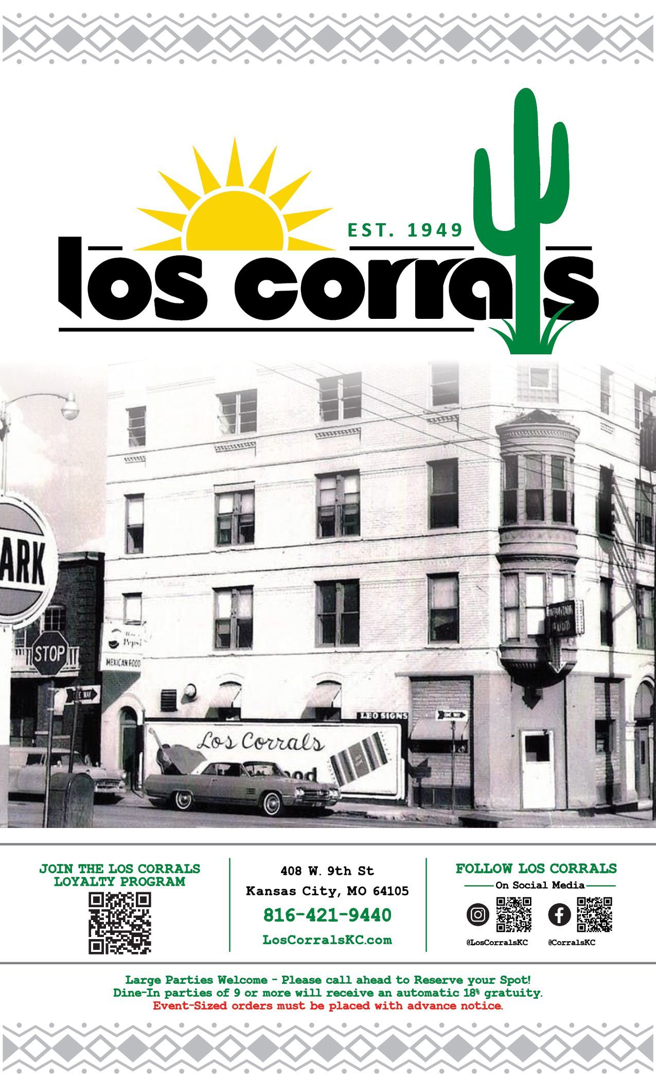Los Corrales restaurant  Menu Cover 