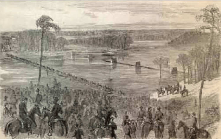 Historical depiction of Sherman crossing the Broad River.