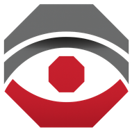 Logo for Octagon Security, featuring an eye composed of octagons in red and gray, with the company name and tagline.