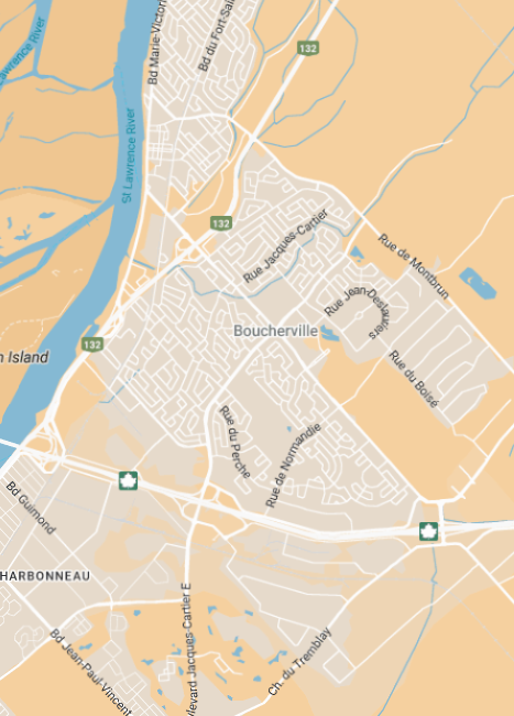 Une carte de Beloeil montre une rivière qui la traverse