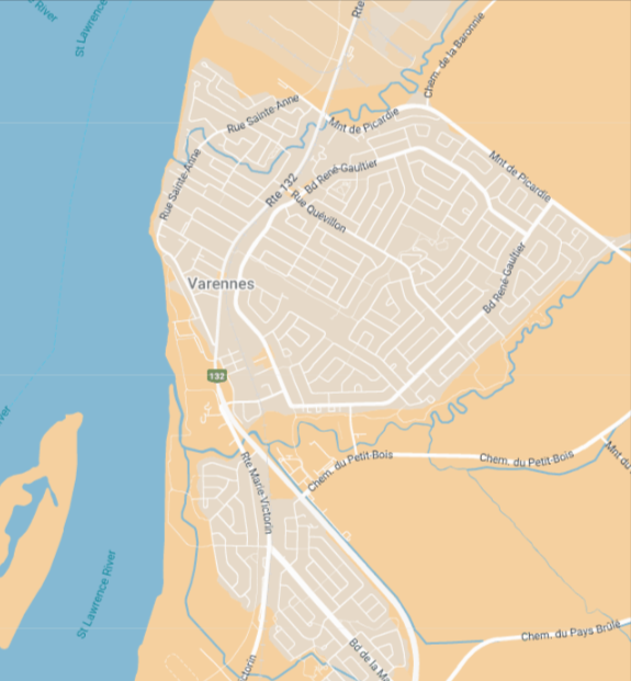 Une carte de Beloeil montre une rivière qui la traverse