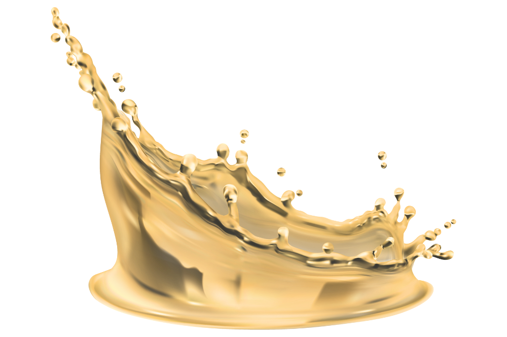 A splash of gold liquid on a white background