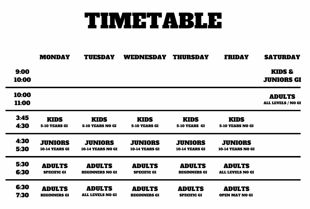 Timetable — Brazilian Jiu-Jitsu Classes in Townsville, QLD