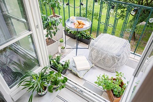 Balcony With Plants And Breakfast