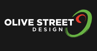 A logo for olive street design on a black background