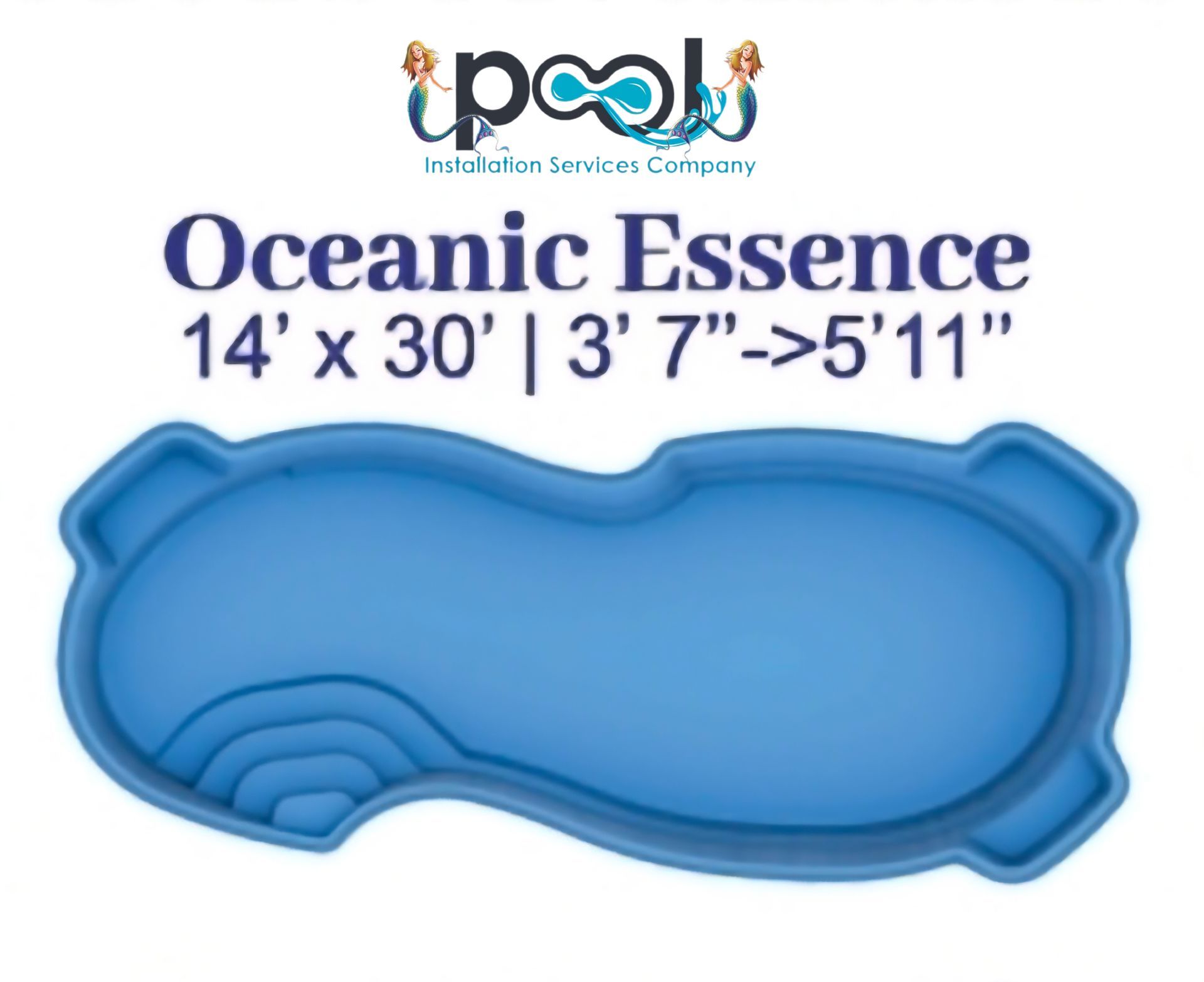 Oceanic Essence pool design, blue, with dimensions 14' x 30', depths 3' 7