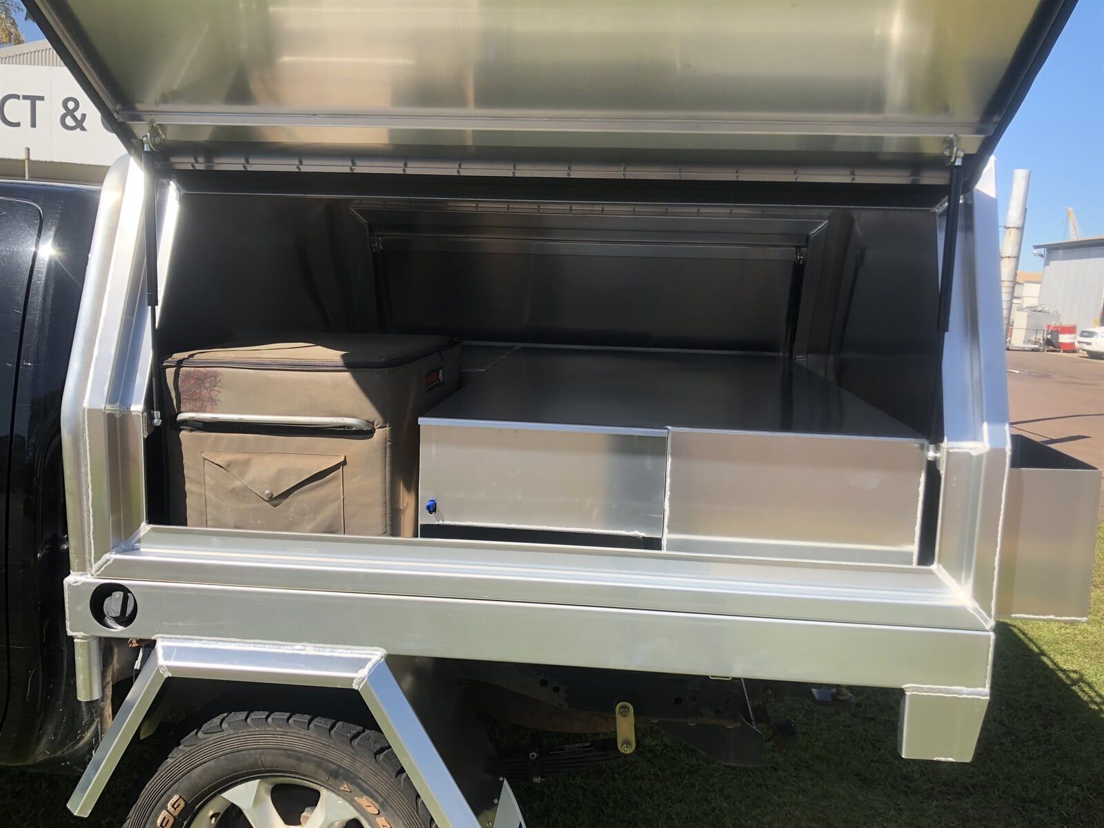Opened service Box — Allycraft Modifications Aluminum Welding Fabrication Canopy in Winellie, NT
