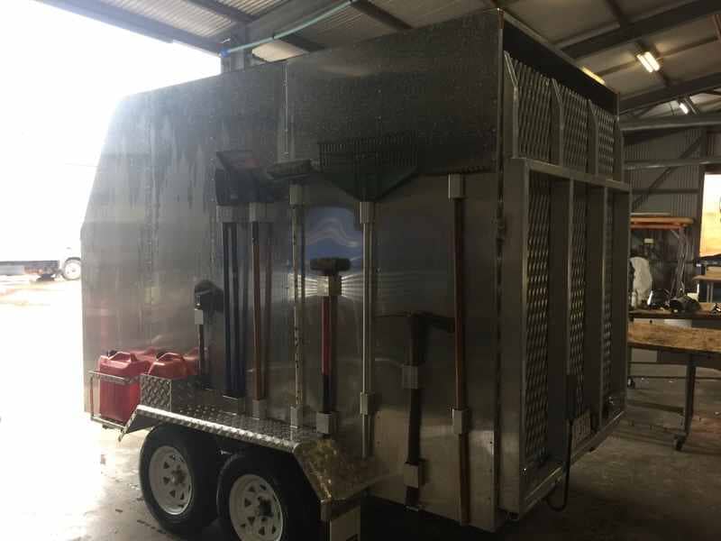 Custom built trailer with tools and fuels at the side 2 — Allycraft Modifications Aluminum Welding Fabrication Canopy in Winellie, NT