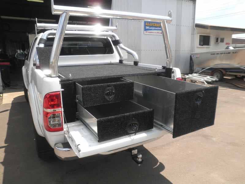 4x4 with shelves at the back 2 — Allycraft Modifications Aluminum Welding Fabrication Canopy in Winellie, NT