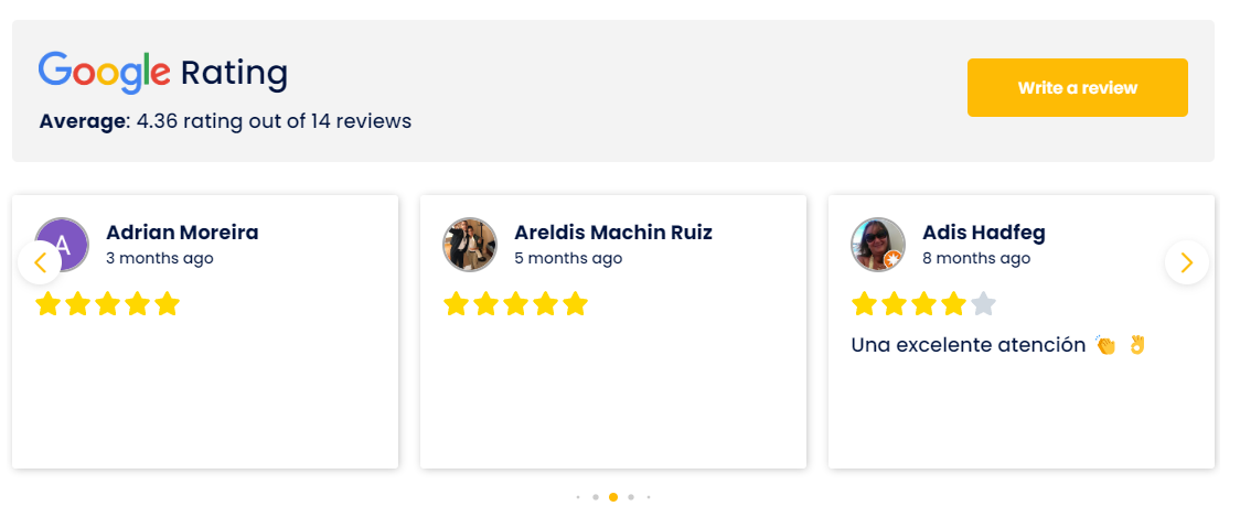 A screenshot of a google rating page with three reviews.