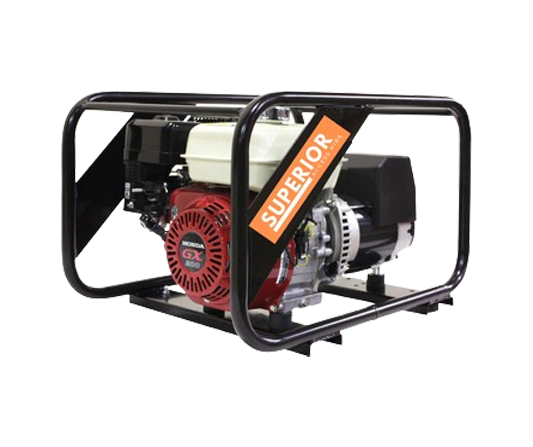 A Black and Red 3.3k Va Generator with A Safety Cage — Superior Access Hire in Wynnum, QLD