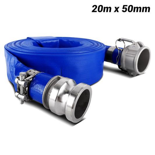 Blue 20m X 50mm Water Hose with Silver Connectors — Superior Access Hire in Wynnum, QLD