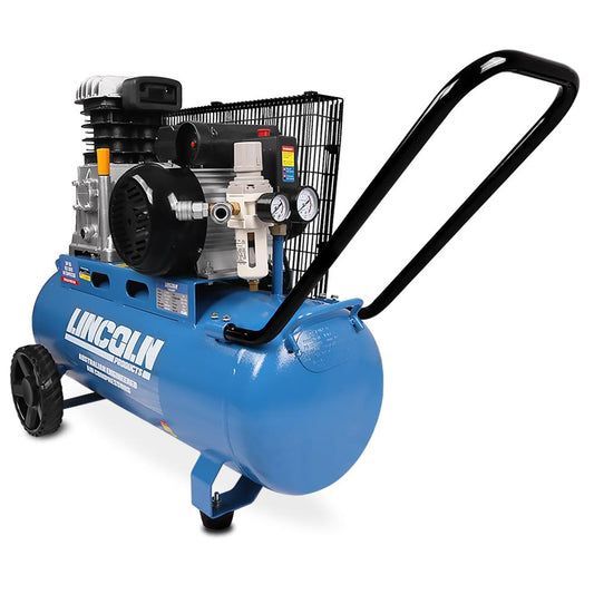 Blue Lincoln Air Compressor with A Black Handle and Wheels — Superior Access Hire in Wynnum, QLD