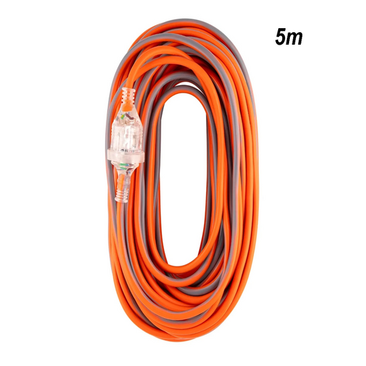 Orange and Grey 5m Extension Cord with A Clear Connector — Superior Access Hire in Wynnum, QLD