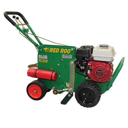 Green and Red Red Roo Tc350 Lawn Aerator Machine — Superior Access Hire in Wynnum, QLD
