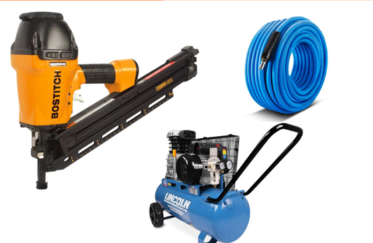 Nail Gun, Air Hose, and Portable Air Compressor — Superior Access Hire in Wynnum, QLD