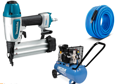 A Nail Gun, Air Hose, and Compressor — Superior Access Hire in Wynnum, QLD