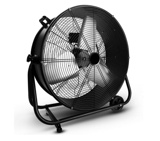 Black Industrial Floor Fan with Cage and Stand — Superior Access Hire in Wynnum, QLD