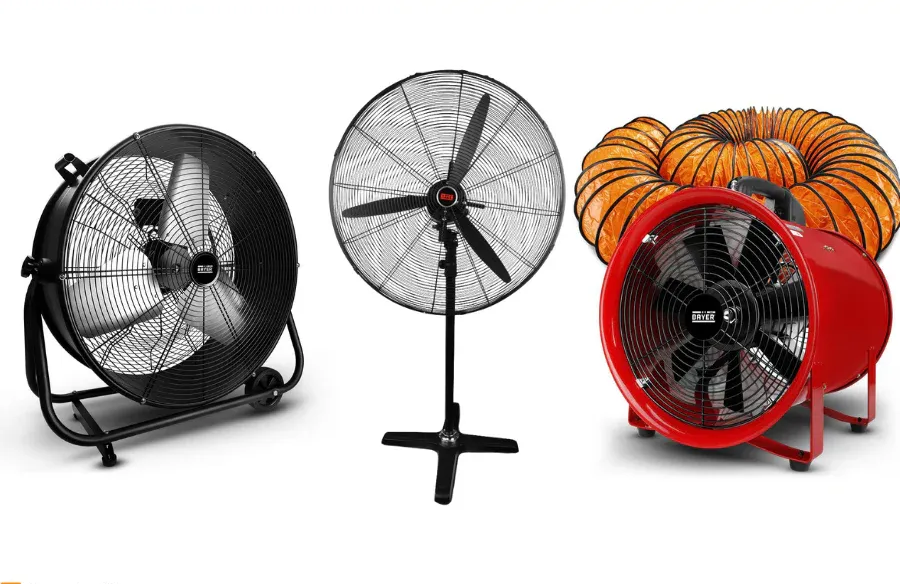Three Industrial Fans Are Displayed — Superior Access Hire in Wynnum, QLD