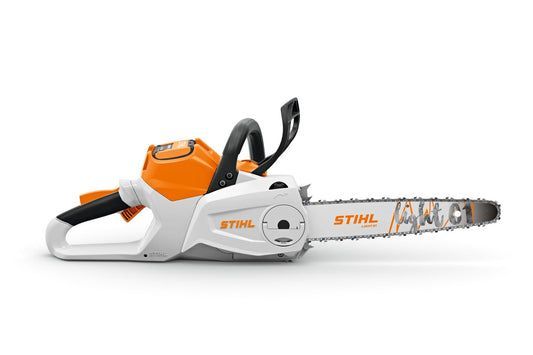White and Orange Stihl Battery-Powered Chainsaw — Superior Access Hire in Wynnum, QLD
