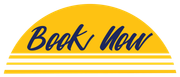 A yellow sign that says `` book now '' on it.