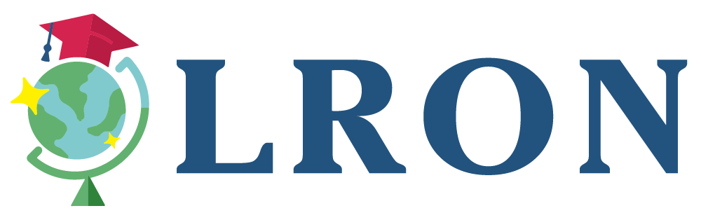 LRON 標誌,綠色地球和紅色畢業帽,旁邊是藍色字母