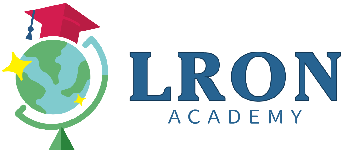 Lron Academy 的標誌，包含地球儀、畢業帽和藍色文字。