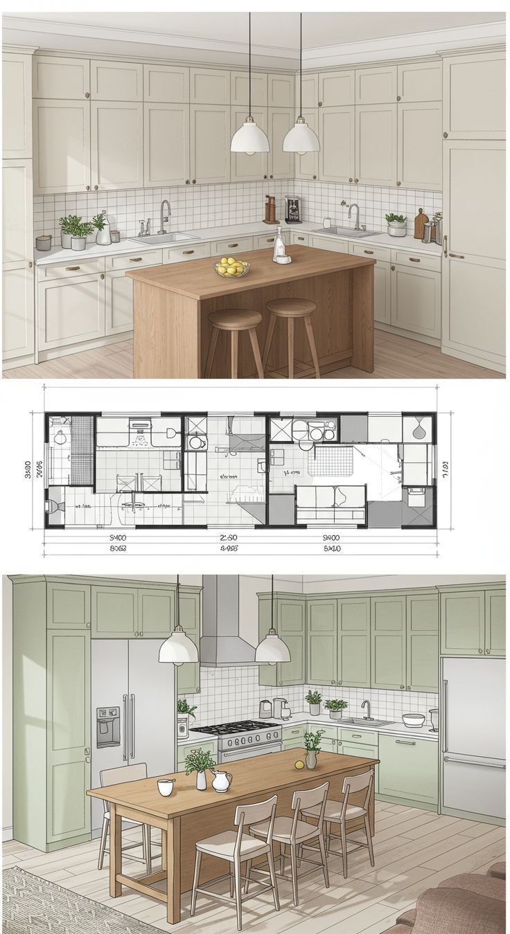 Architectural cabinetry drawing with layout plan and elevation views