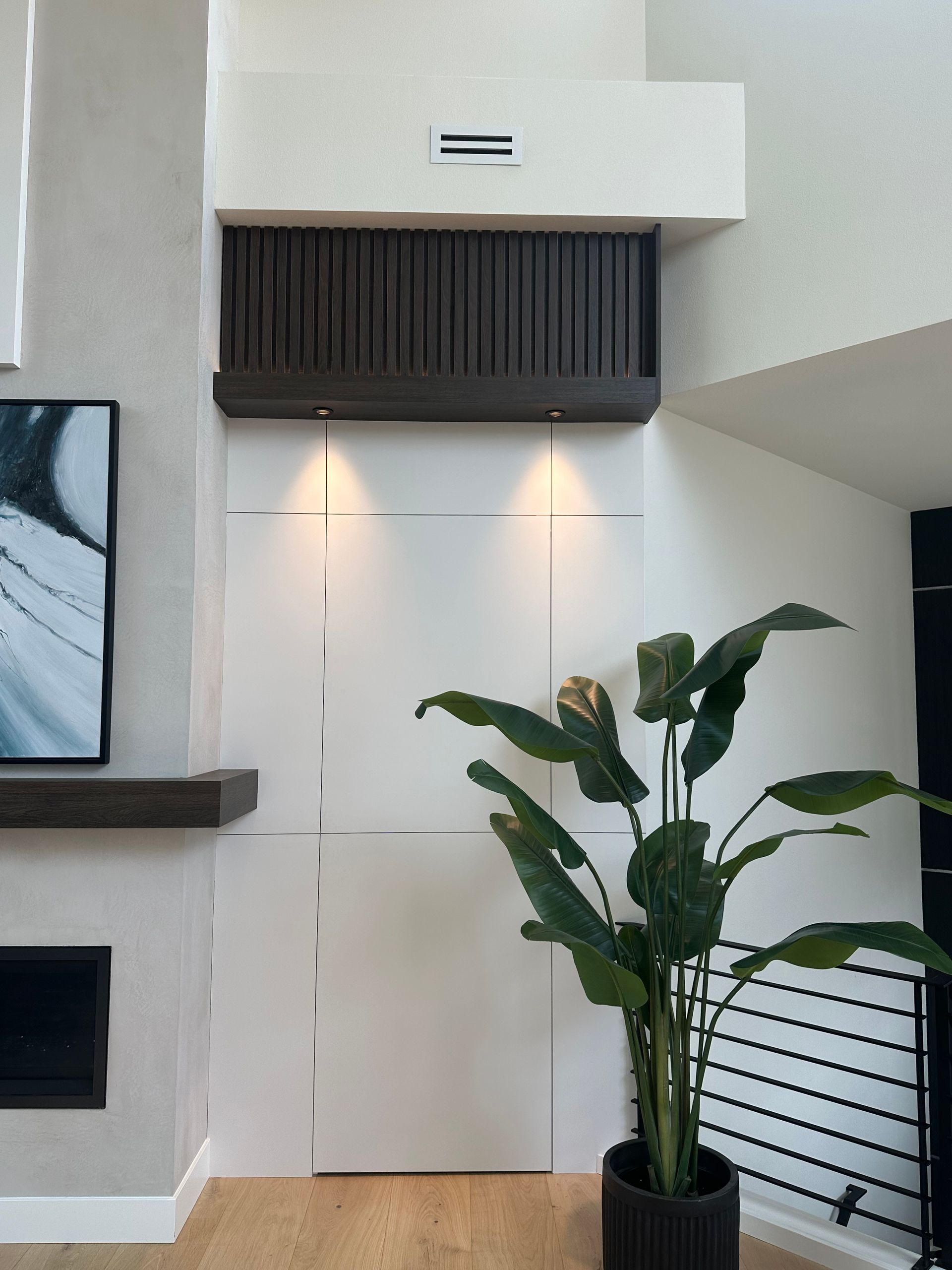 Wall panel with wood accents and integrated lighting — Pro-Tech Woodworking (Portland)