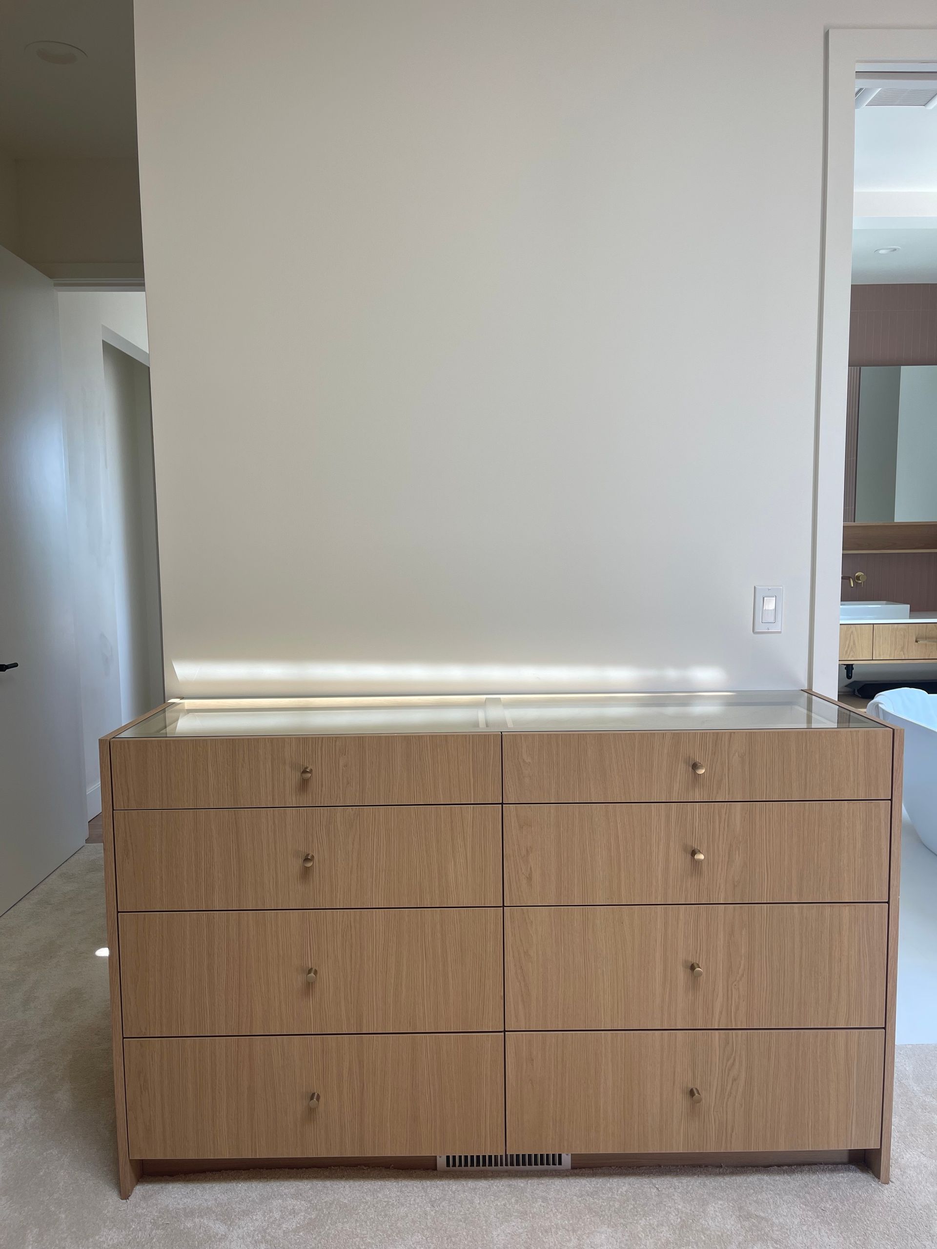 Pro-Tech Woodworking custom closet cabinet with drawers and integrated lighting, made to order in Portland