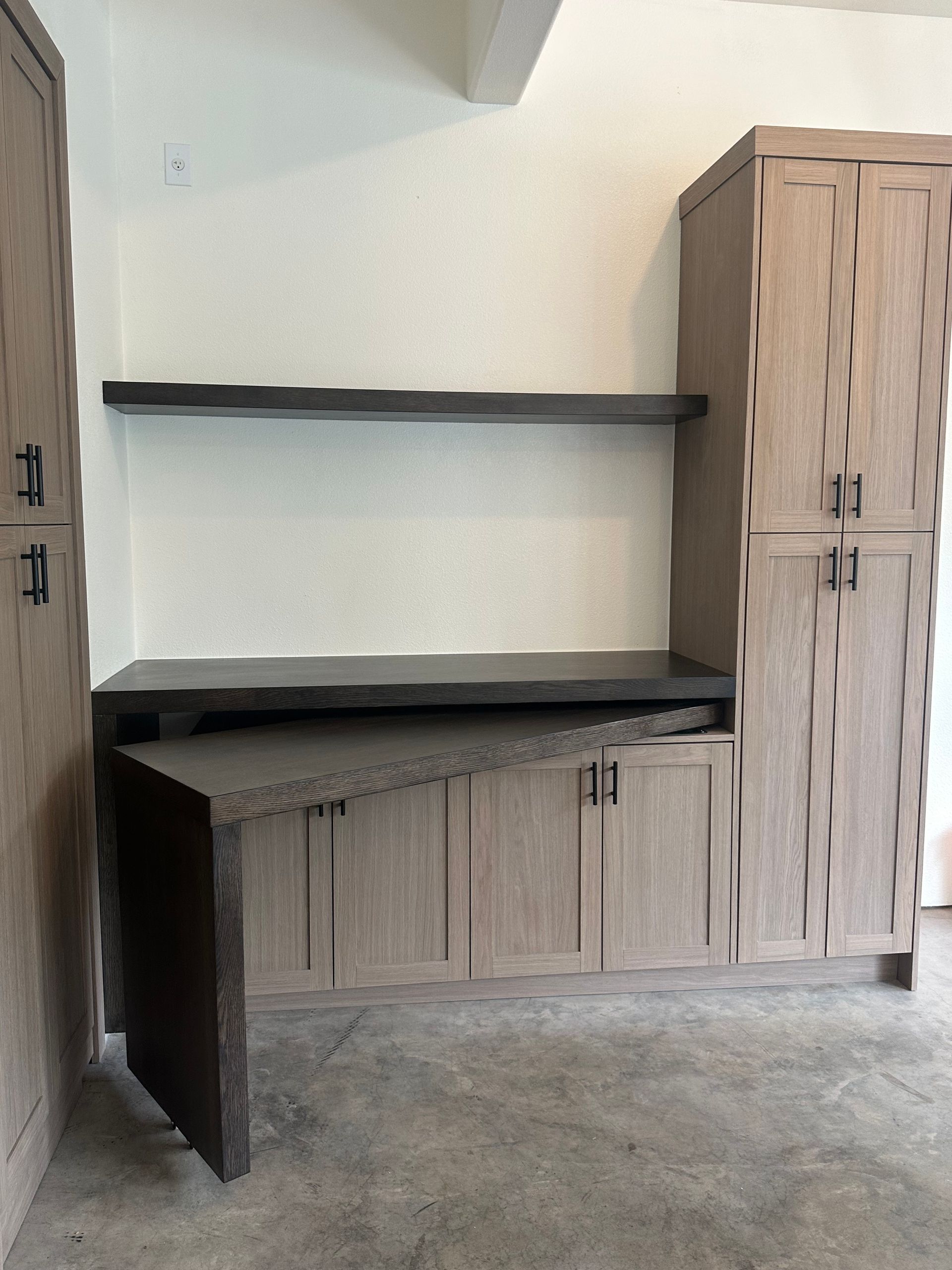 Open shelving and lower cabinets for laundry space — Pro-Tech Woodworking, Portland