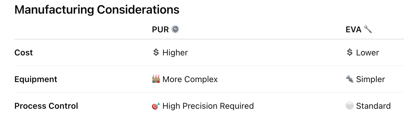 Slide comparing manufacturing considerations: cost, equipment, and process control for FIVA vs low-cost standard options