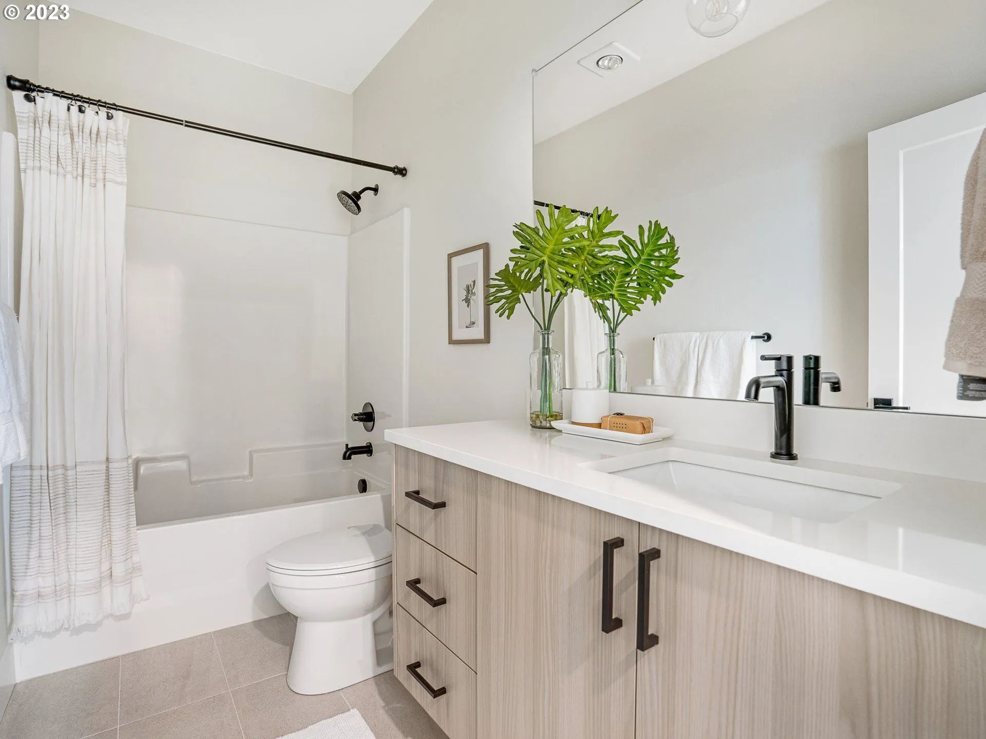 Modern bathroom vanity with quartz top — Portland, Oregon by Pro-Tech Woodworking