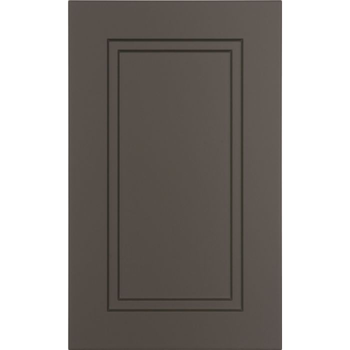 Wooden bathroom vanity with light-colored countertop, drawers, and silver handles.