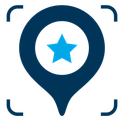A blue map pin with a blue star in the middle.