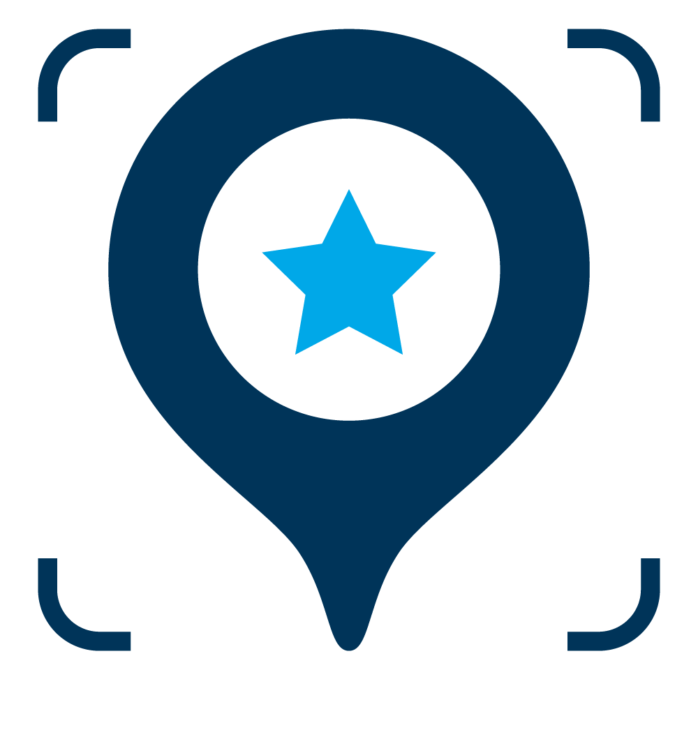 A blue map pin with a blue star in the middle.
