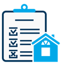 A clipboard with a checklist and a house on it.