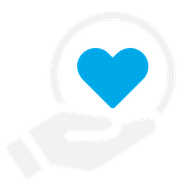 A hand is holding a blue heart in a circle.