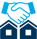 A handshake between two houses on a white background.