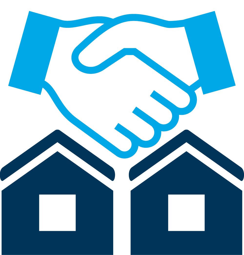 A handshake between two houses on a white background.