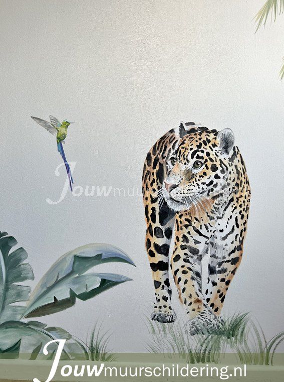 muurschildering jungle luipaard