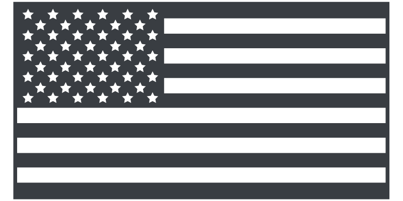 A black and white american flag with stars on a white background.