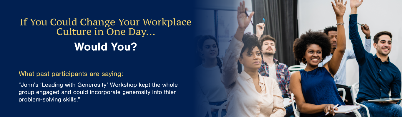 People raising their hands in a meeting, with text about changing workplace culture.