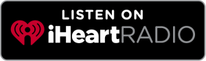 Listen on iHeartRadio logo. Black box with white text and a red heart icon.