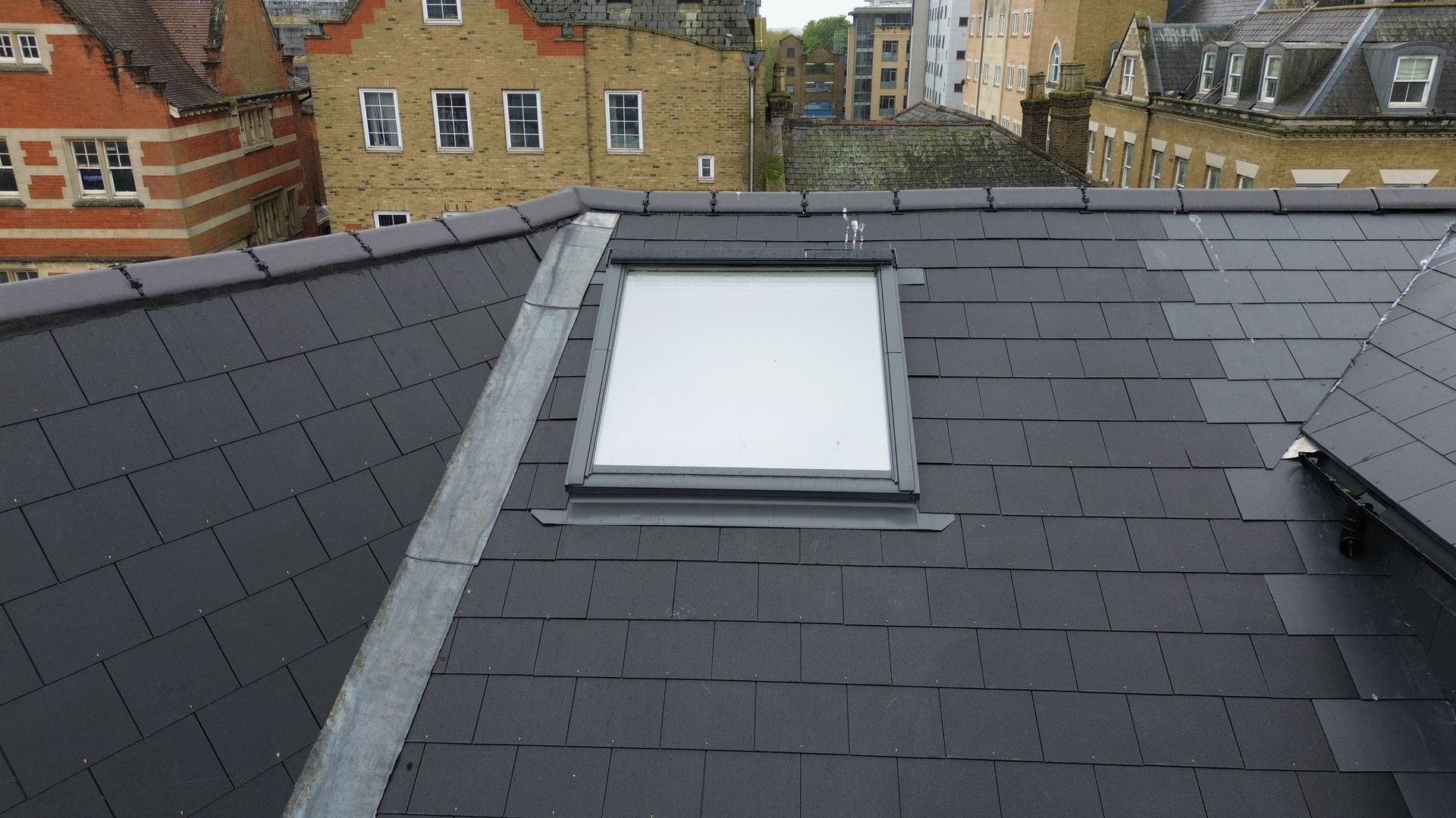 there is a skylight on the roof of a building .