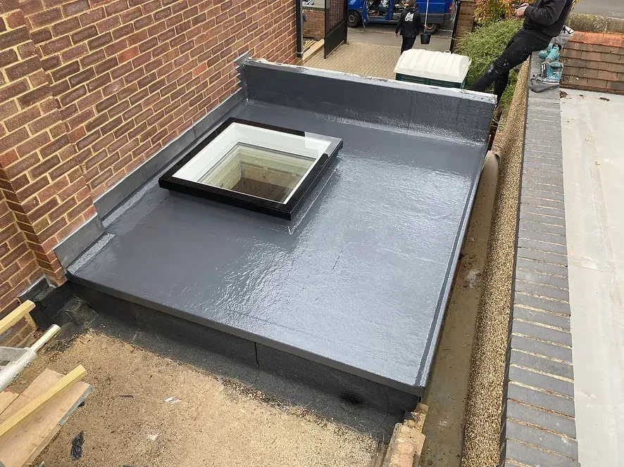 fibreglass flat roof with roof light